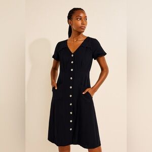 Black Button-Down Dress with lace detail and pockets